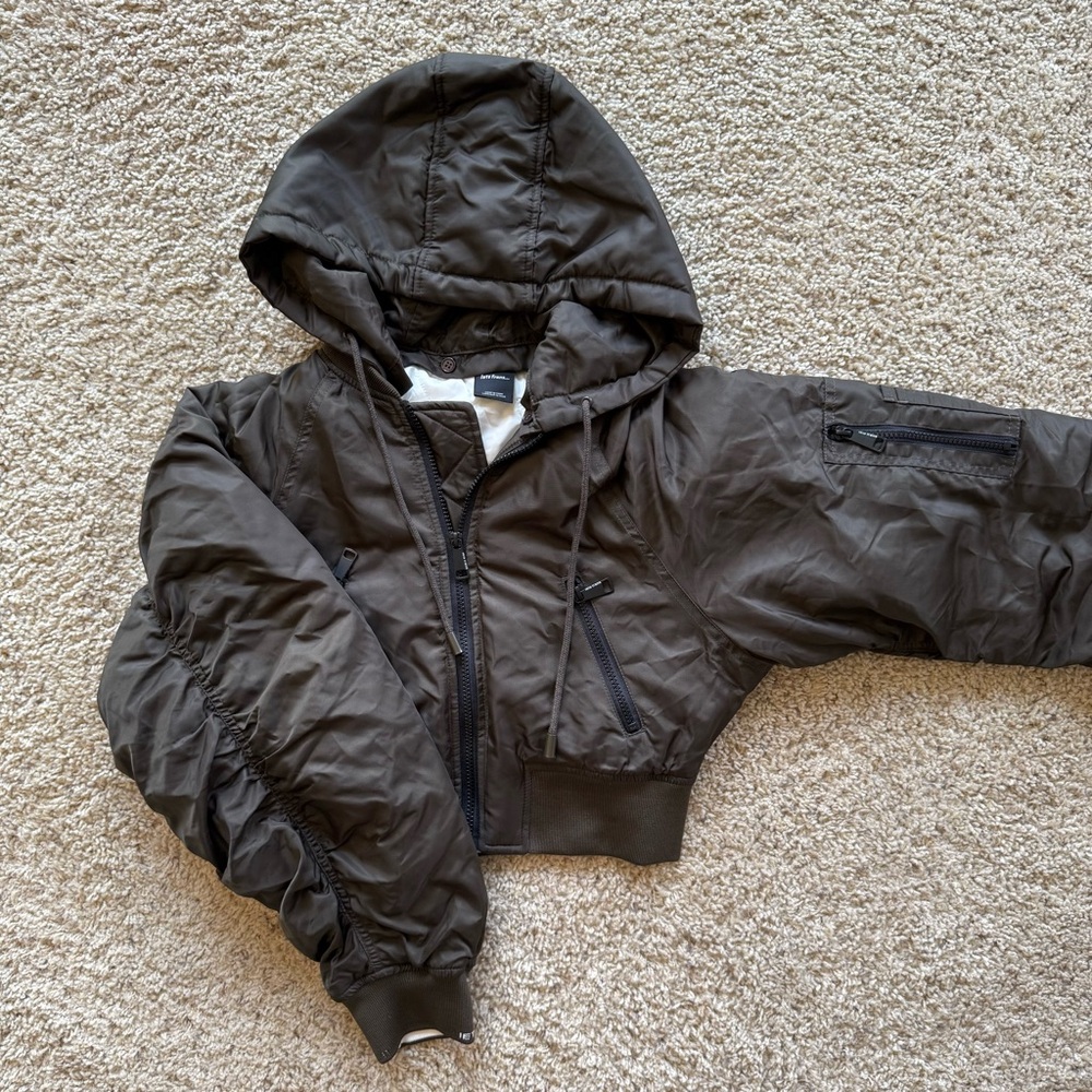 Urban Outfitters iets frans Raglan Hooded Bomber Jacket Cropped Utility Olive XS